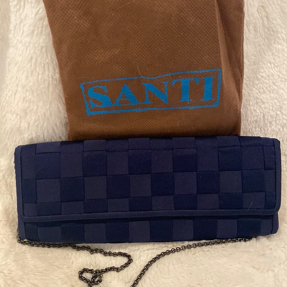 Royal blue satin Santi evening bag .